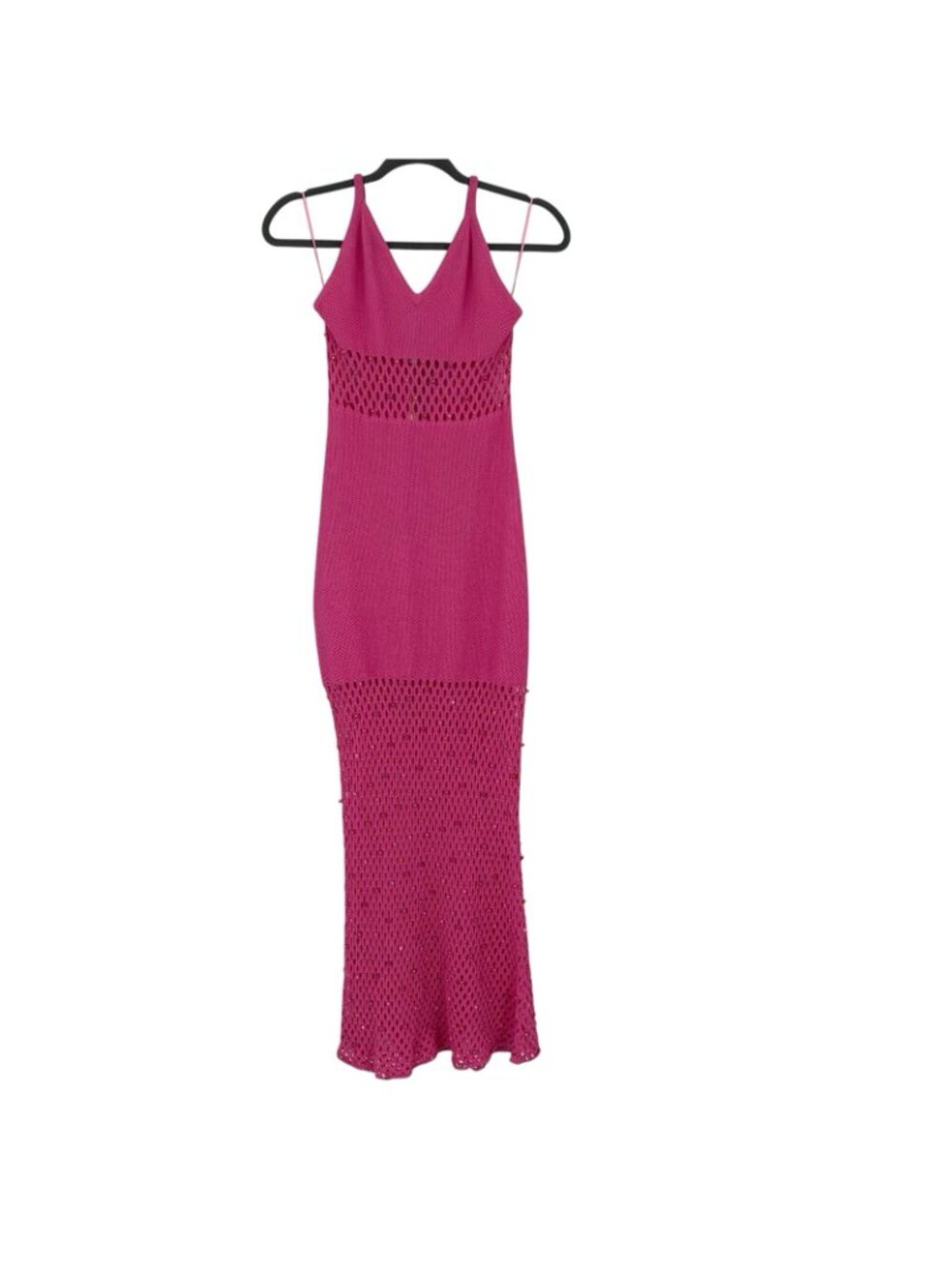 The Wolf Gang Size M Perla Knit Maxi Dress Pink Beaded NEW - Picture 2 of 16